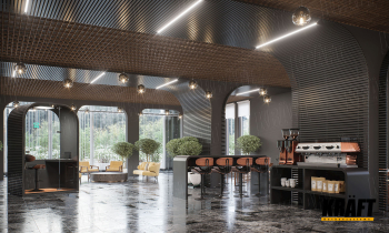 Sufit, który kształtuje przestrzeń – nowoczesne rozwiązania KRAFT w aranżacji wnętrz komercyjnych